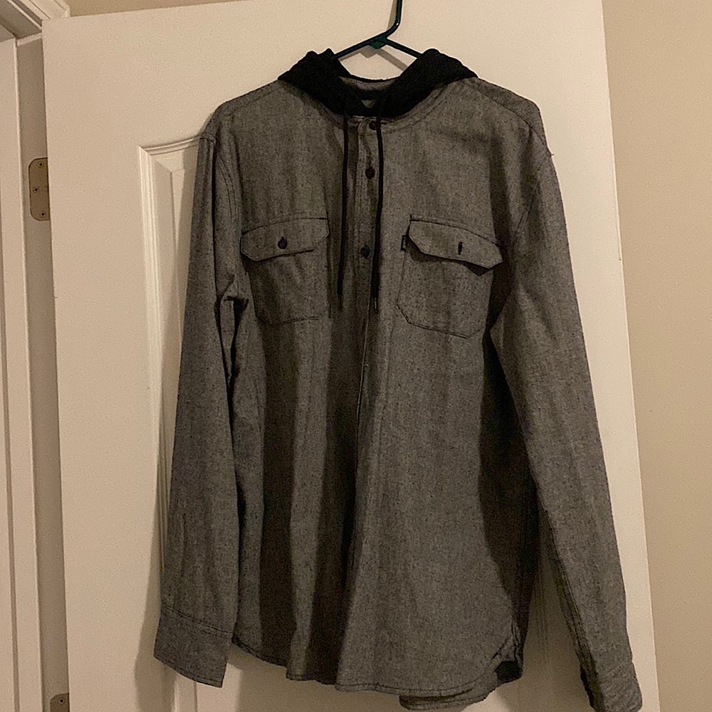 Mens button up hooded shirt